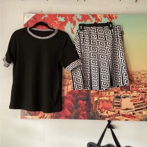 Black and White Geometric Top and Skirt Set